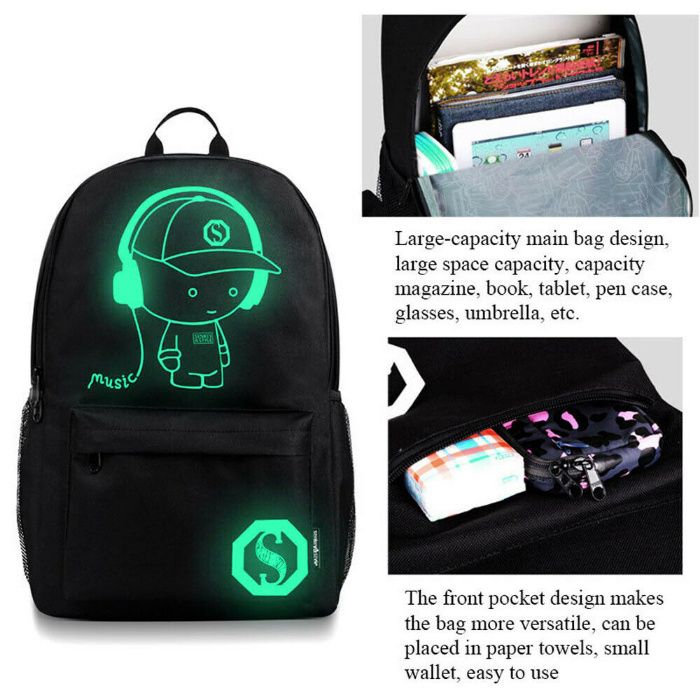 Rucsac fluorescent. Lumineaza seara! Incarcare USB. 48x29x17cm. Nou!