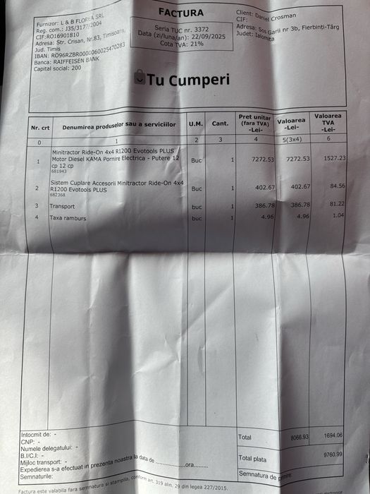 Tractoraș 12 CP – În garanție, 37 ore funcționare + Sistem cuplare accesorii R1200 (Ca nou)
