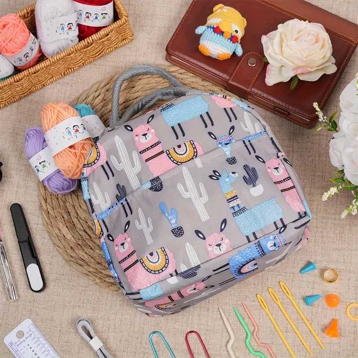 Комплект за плетене на една кука за начинаещи с чанта 75 части 3 цвята