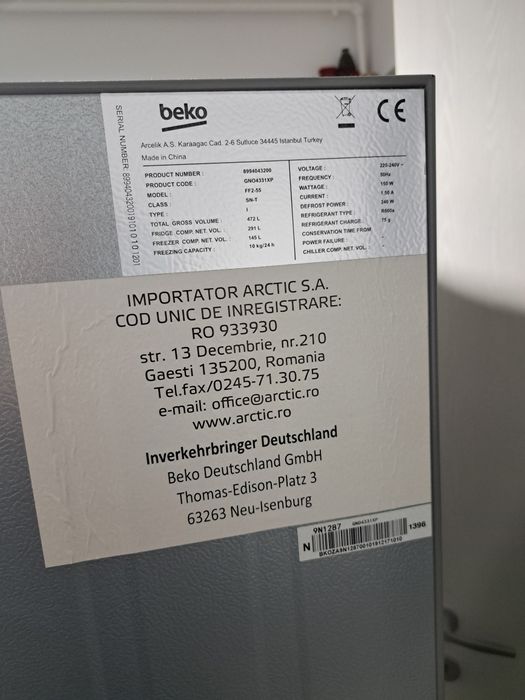 Frigider Side by Side Beko GNO4331XP, No Frost, 436L, Inox
