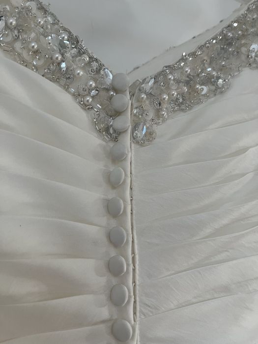 Rochie de mireasa ivoar, din tafta cu buzunare