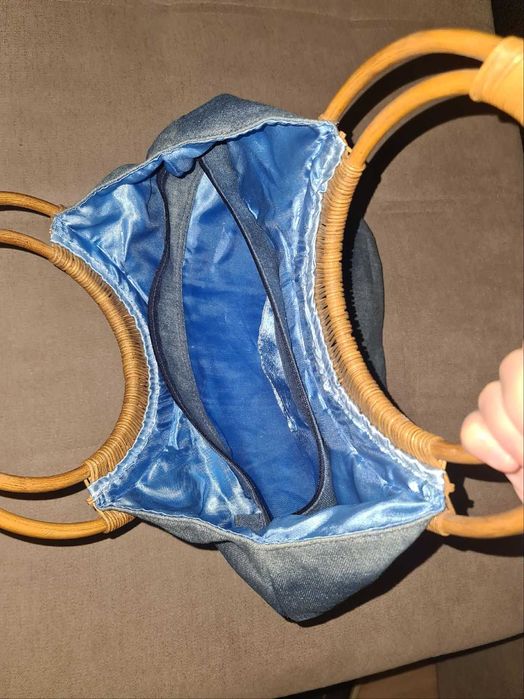 сумка джинсовая,ручки дерево