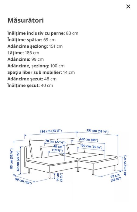 SÖDERHAMN Canapea ikea 2locuri + şezlong, Tonerud gri
