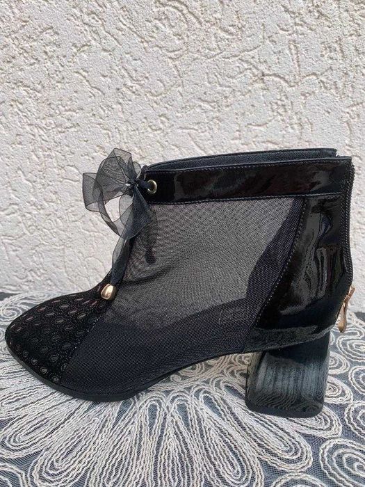 Ghete/sandale dama, noi, piele si plasa, pentru primavara/vara, 37