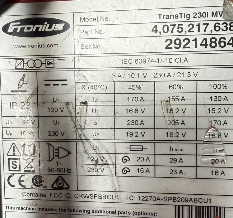 Aparat de sudura TIG Fronius TransTig 230i / 230 amperi / 220v
