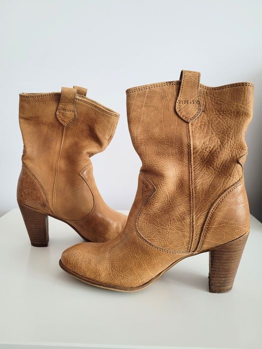 Cizme vintage, damă, din piele naturală, camel, 37