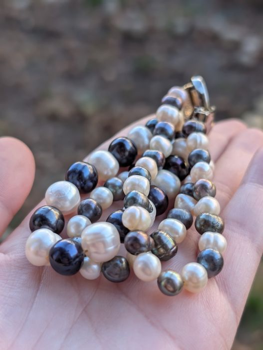 Veche bratara perle de cultura, inchizatoare argint 925 aur,copii