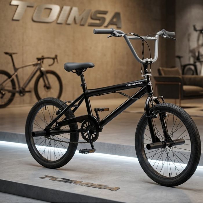 BMX велосипед TOIMSA Full Black 20” – Черен и червен freestyle BMX с 360° ротор и V-Brake