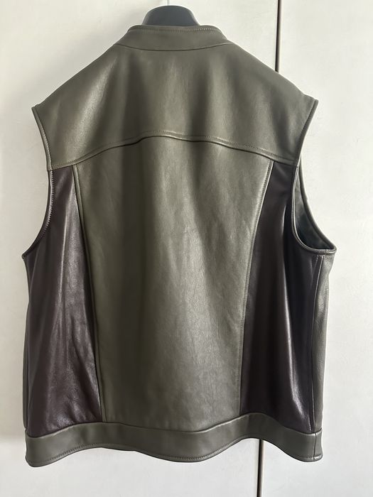 Vestă piele moto kaki brown L/XL