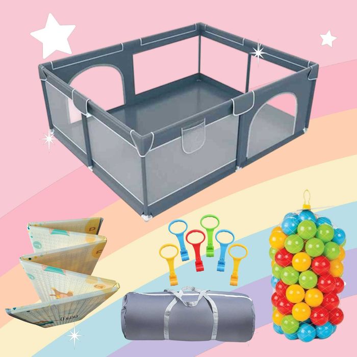 НОВО! Детски кът - КОМПЛЕКТ голяма кошара за игра, килимче, топки