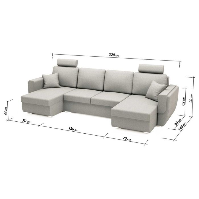 Vand canapea extensibila Tony U Shape Plus Grey 320 x 140 x 90 cm