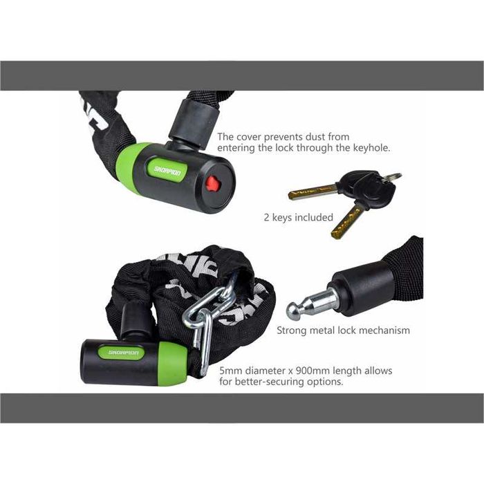 Заключващо устройство верига за велосипед с ключ SKORPION, 90см/5mm