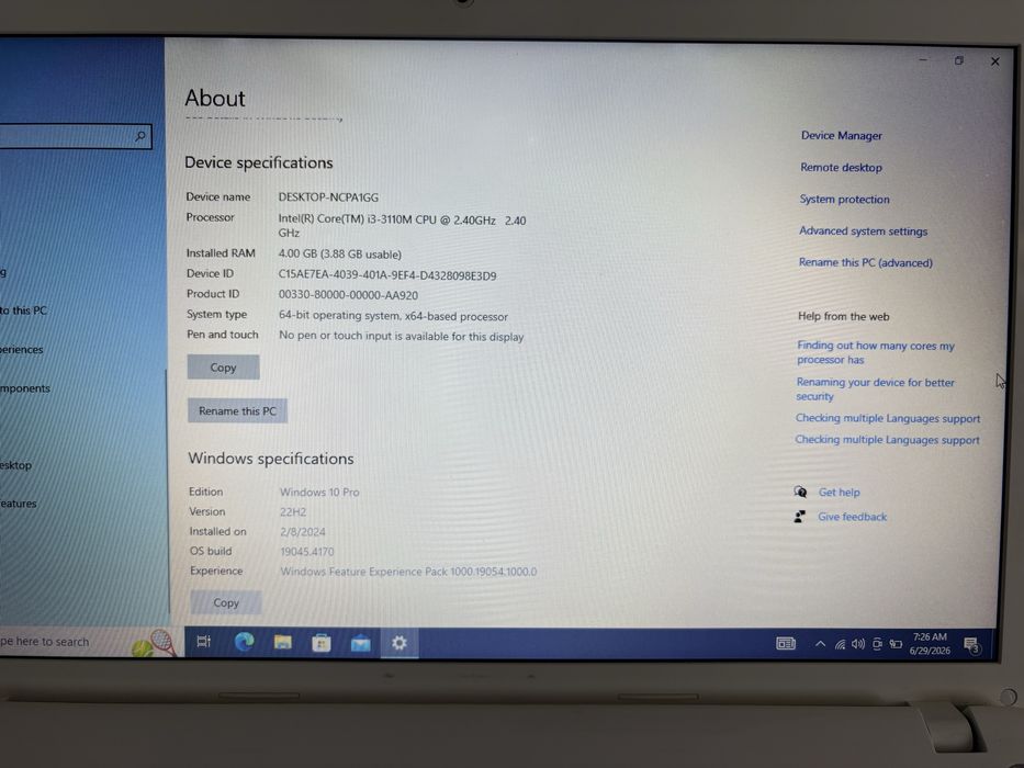 Laptop Toshiba intel core 13