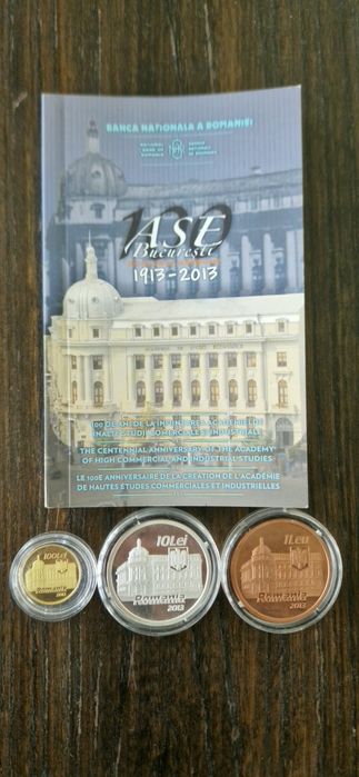 Set BNR Aur / Argint / Tombac  - 100 ani Academia de Studii Economice (ASE) București