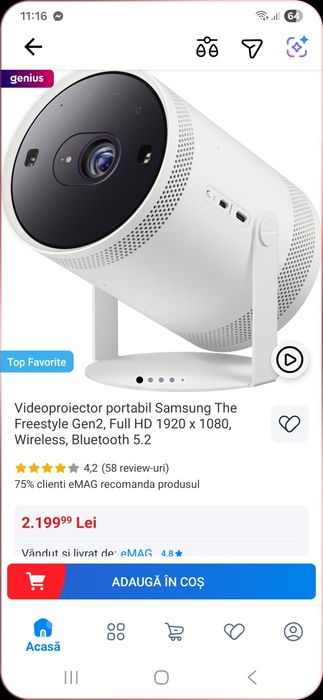 Videoproiector portabil Samsung The Freestyle Gen2, Wireless, Bluetooth 5.2