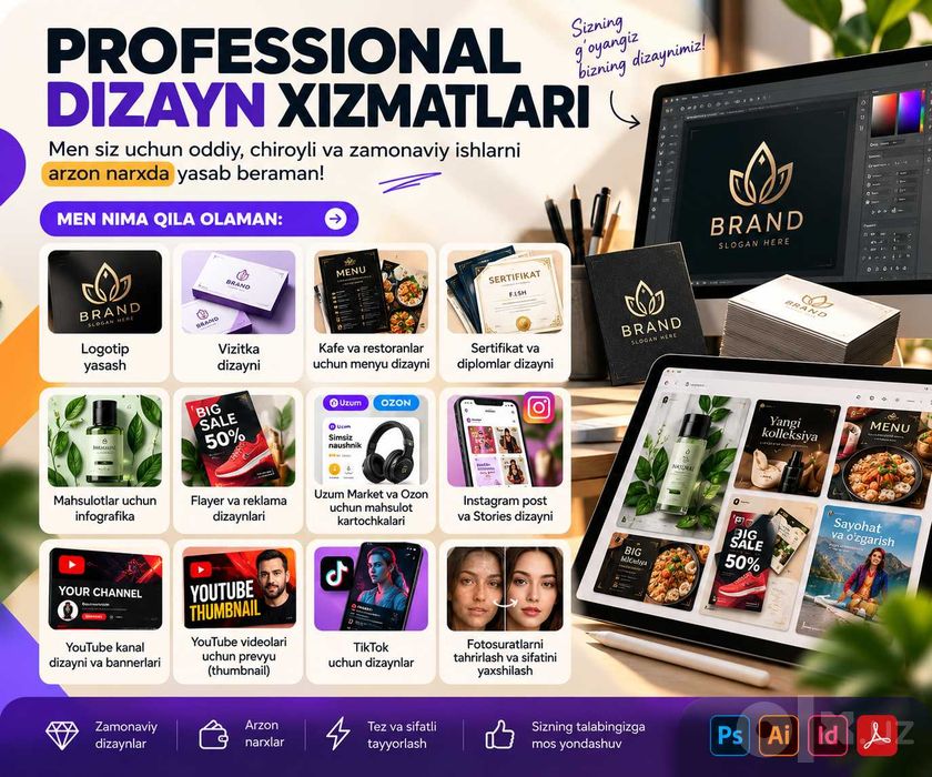 Grafik dizayner xizmati Logotip,stiker,vizitkalar Графический дизайнер