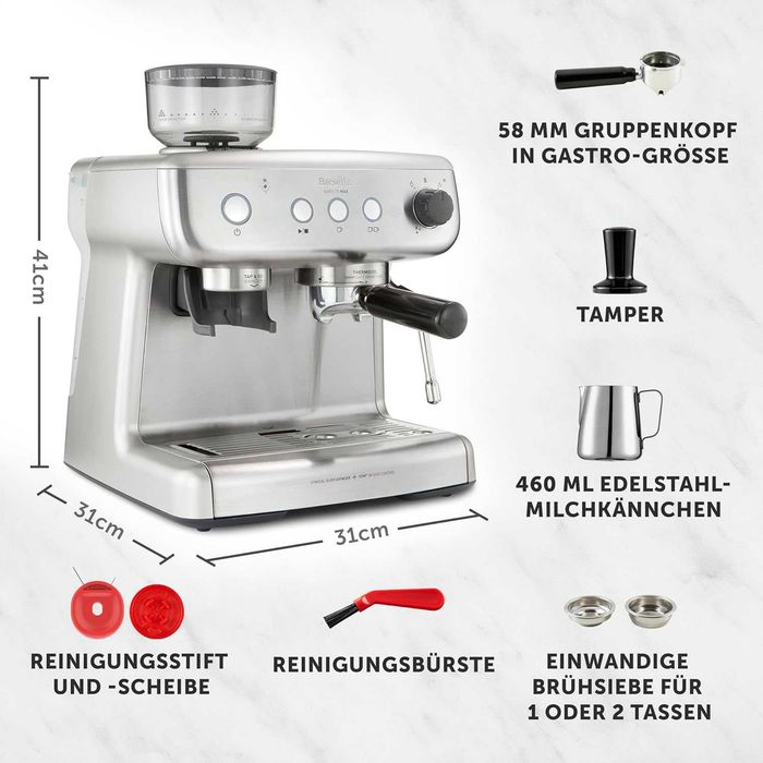 Еспресо машина Breville Barista Max VCF126X-01, 15 bar, 1450 w, Вградена кафемелачка
