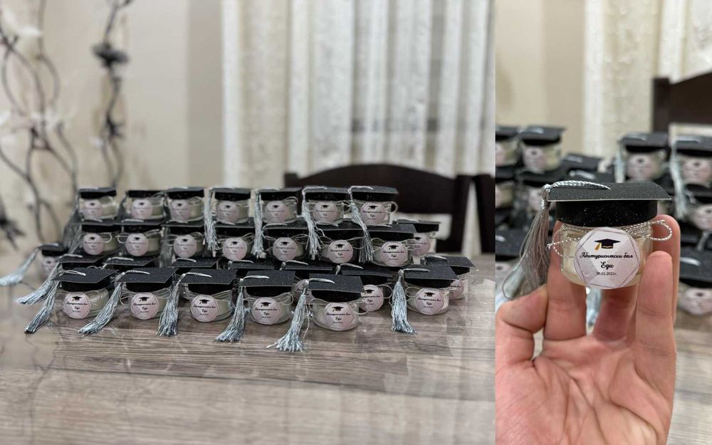 Подаръчета за гости за бал - бурканчета с мед или свещ за абитуриент