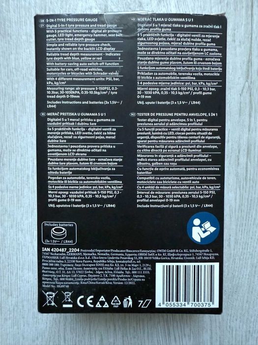 Tester de presiune pentru anvelope 5 în 1