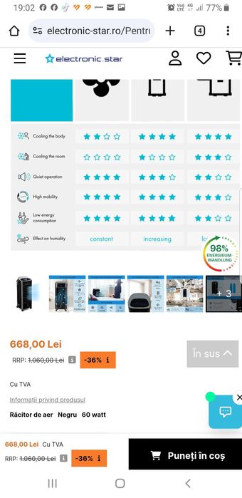 Răcitor de aer, Maxfresh, ventilator, 4 în 1, 6 l, 65 W ...