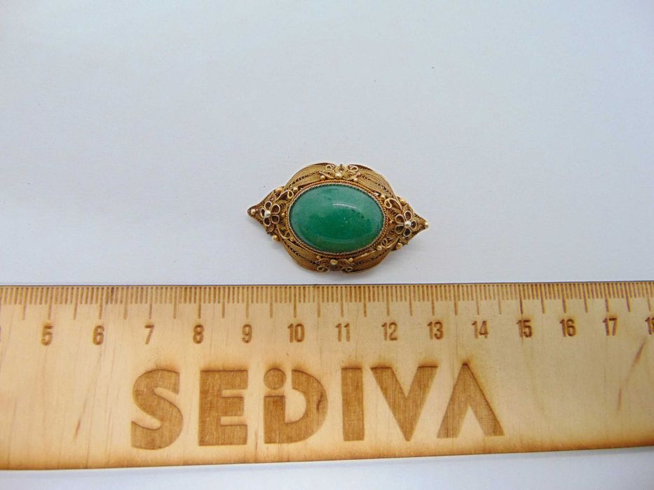 Brosa din argint filigran aurit si aventurin