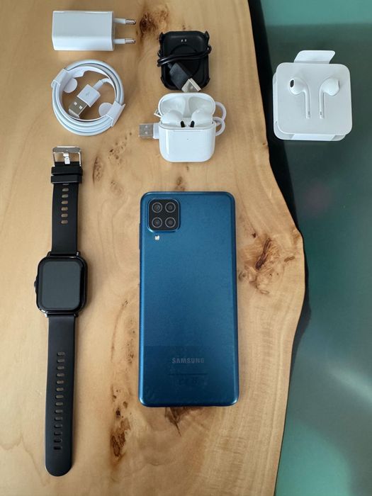 Samsung A12, blue, 64GB, liber de rețea, smartwatch + accesorii