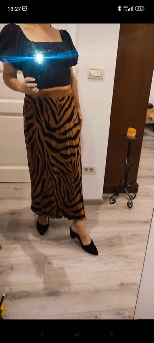 Fustiță maxi, imprimeu leopard, banda lata elastica in talie