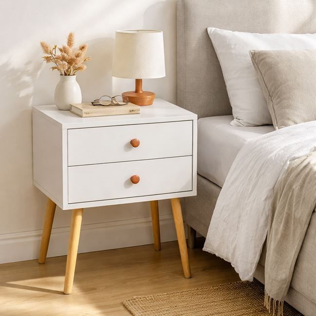Бяло нощно шкафче с 2 чекмеджета