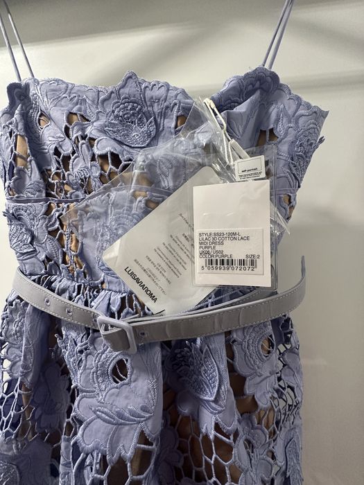 Рокля на марката Self-portrait lilac 3D cotton lace midi dress нова