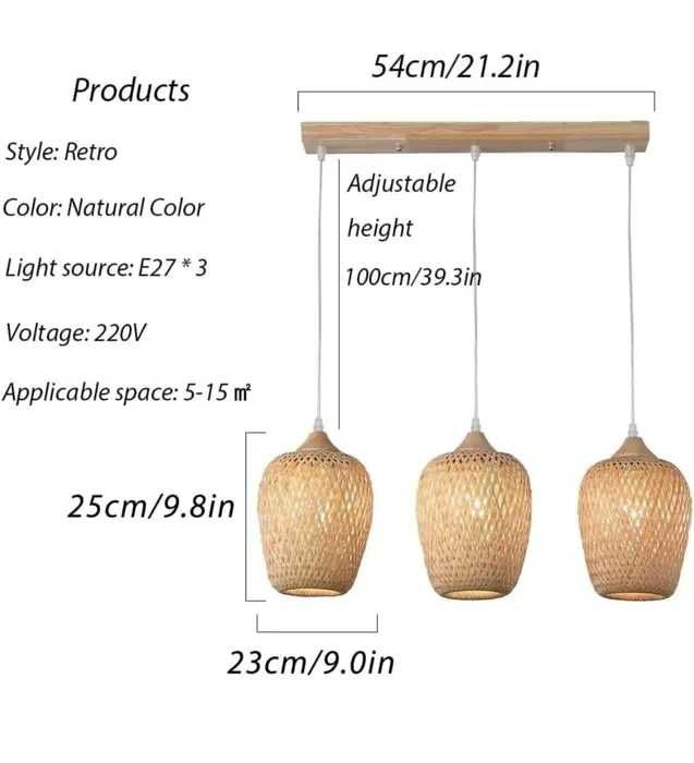 Ратан Бамбук таванна лампа в китайски стил намален на 120 лв