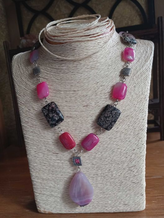 colier lung agate magenta si jasper zebra,chic