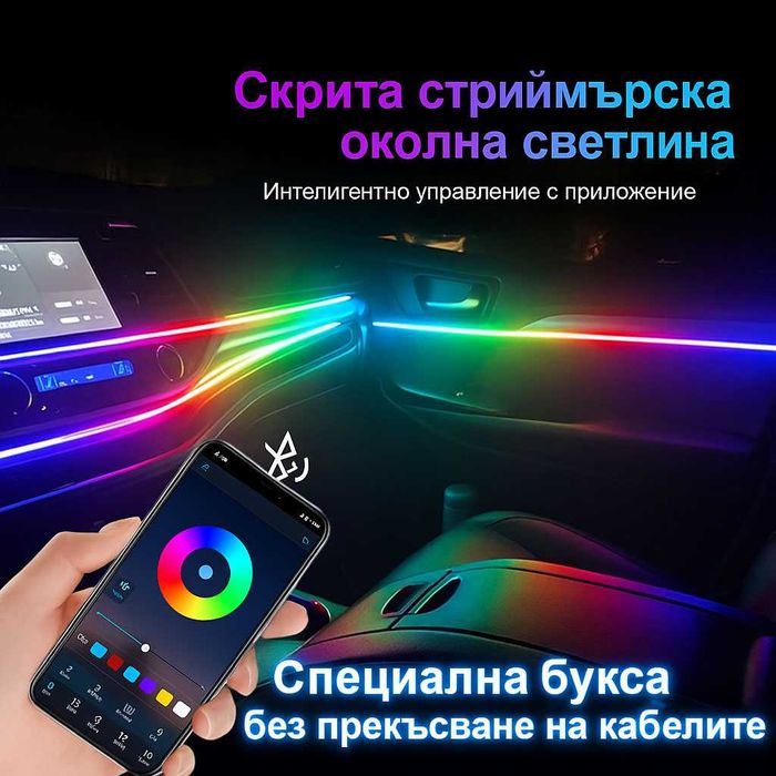 RAINBOW LED амбиентно осветление за автомобили с RGB 256 цвята, 6 в 1