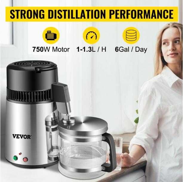 VEVOR™ 4л ИНОКС Дестилатор за Вода Дестилация на Вода Дестилирана Вода