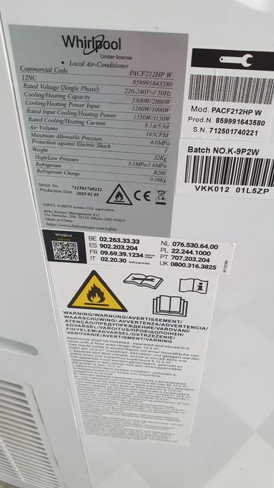 Aer condiționat mobil WHIRLPOOL PACF212HPW 12000 BTU