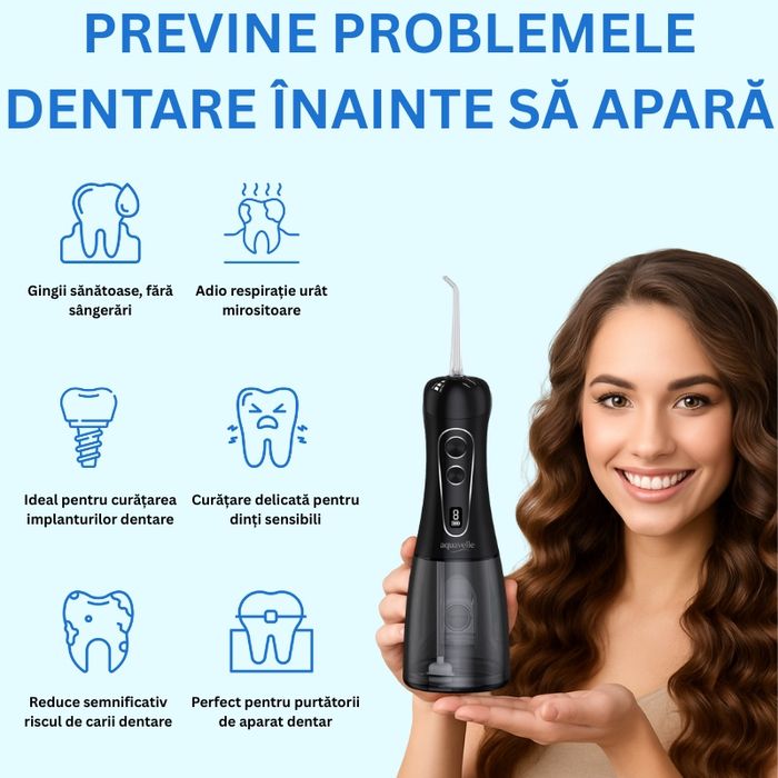 Irigator bucal Aquavelle, Dus bucal portabil, rezervor 400 ml