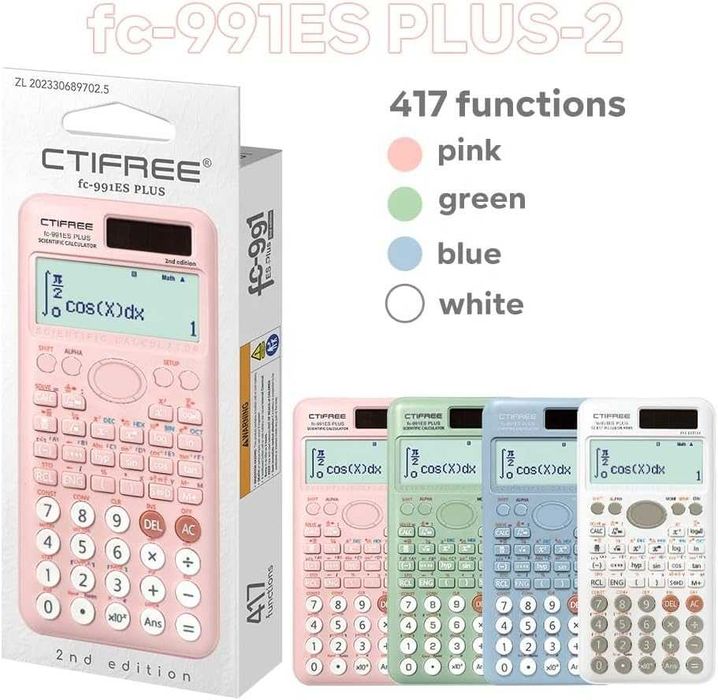 CTIFREE Научни калкулатори Непрограмируеми 10 + 2 цифри 417 функции, За училища и колежи