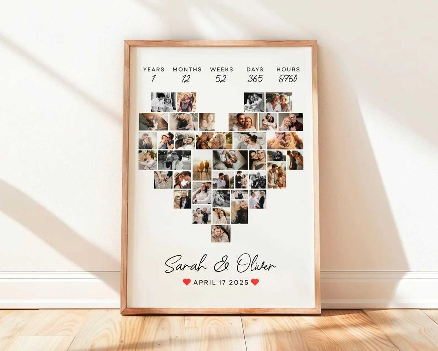 Колаж от снимки на клиента във формата на сърце, подходящо за подарък