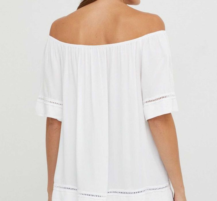 Top/bluza fara umeri, alb, bumbac+vascoza, S/M/