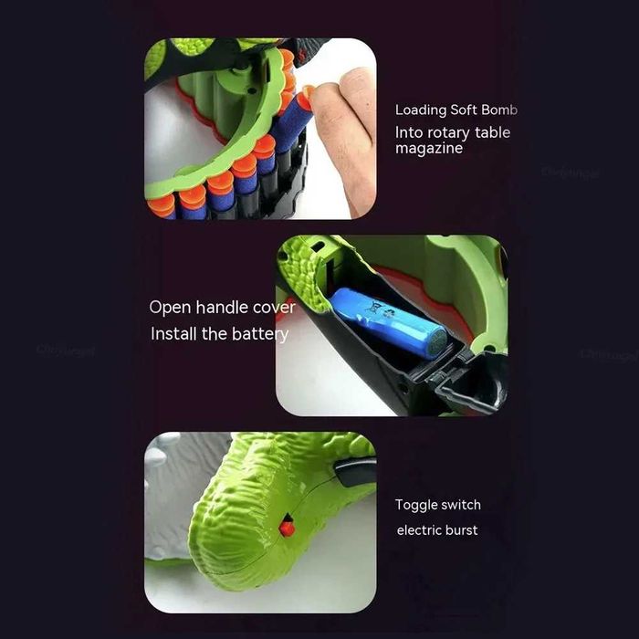 Бластер динозавър с електрически барабан + 100 патрона (пяна) НОВ