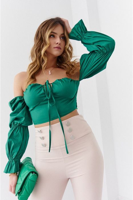 Bluză scurtă, verde - S-M