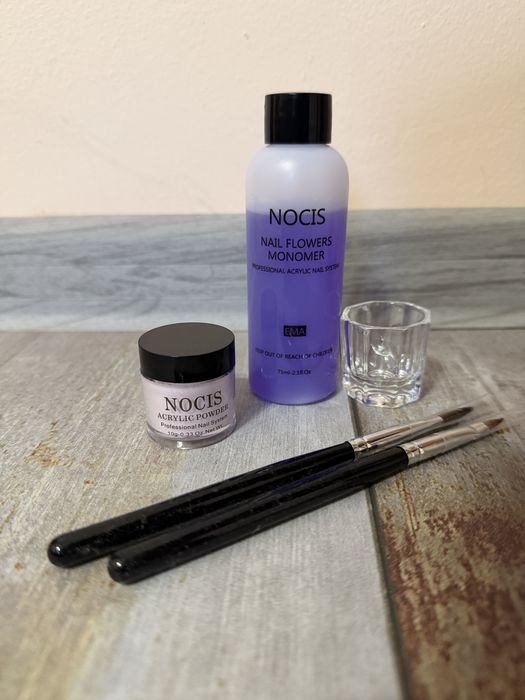 Set unghii acril (pudra constructie, lichid monomer, 2 pensule, dop)