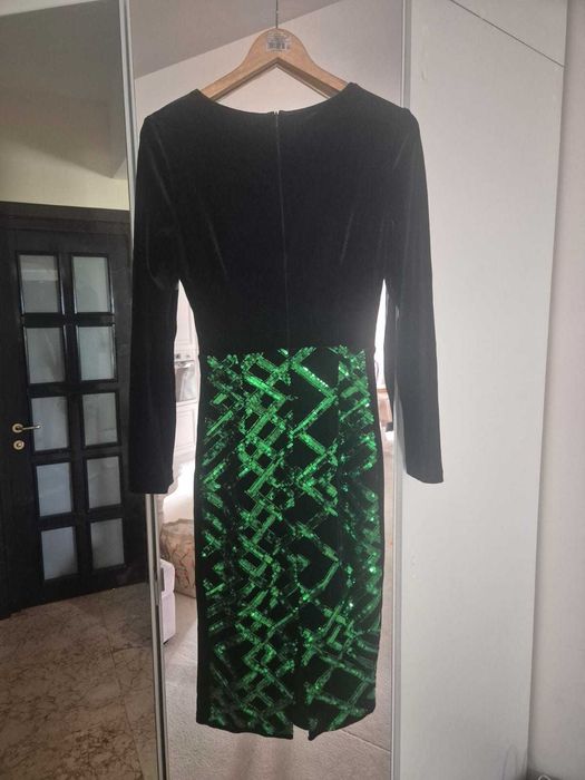 Rochie seara Nissa, din catifea, cu paiete