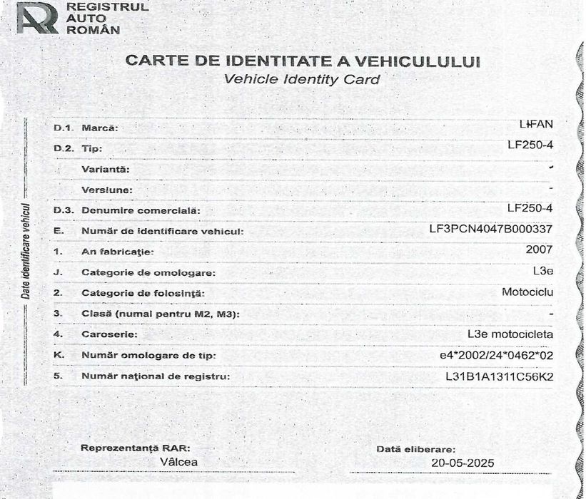 motocicleta LIFAN LF250-4, A2, ITP-mai 2027