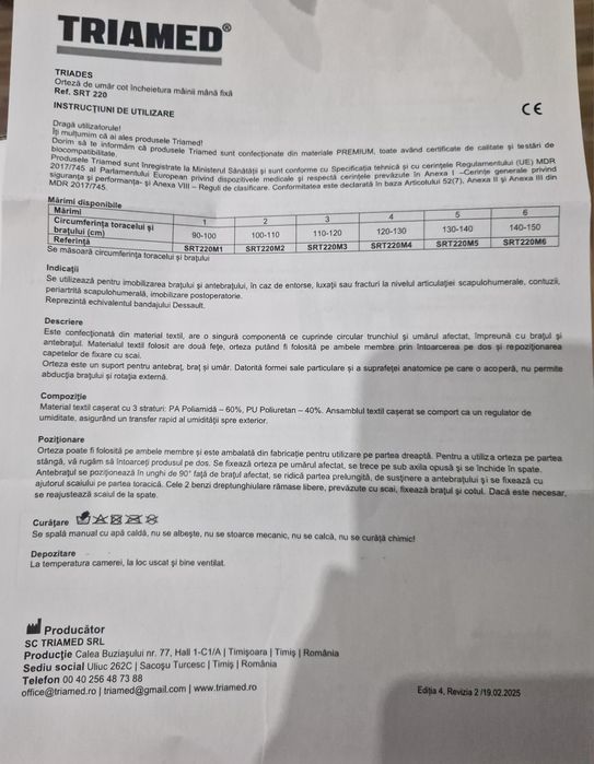 Orteza umăr, cot încheietura mâinii mâna fixa