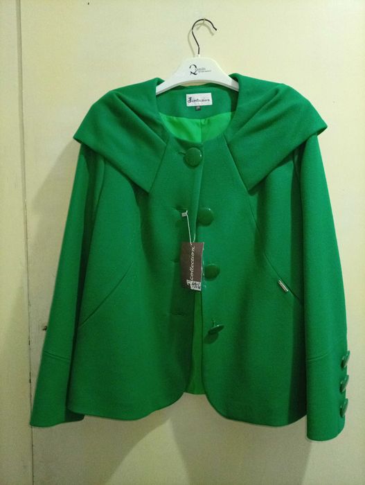 Jachetă culoarea verde, din lana și poliester, noua