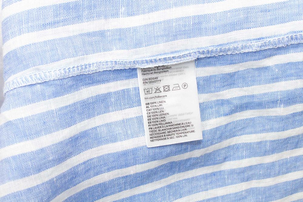 нова H&M дамска ленена риза синьо бяло райе къс модел 100% лен М