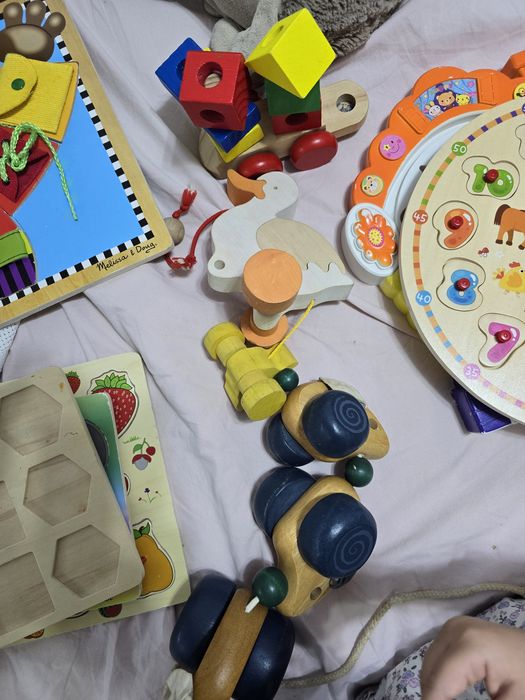 Set lot jucarii puzzle ceas lemn