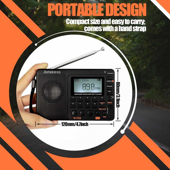 RETEKESS V115 FM,AM,SW радиоприемник,REC,TF Card MP3 Player