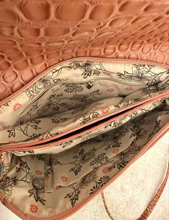 Geanta de umar/ crossbody Beiyani - piele ecologica croco, maro/cognac