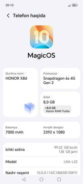 Honir 8d Yangi bayaryasi 7000 macch